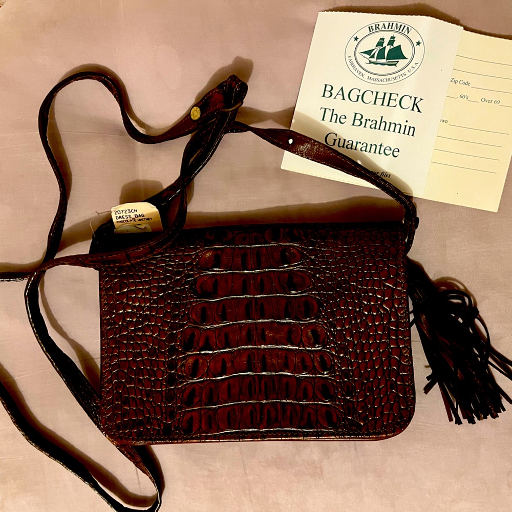 Brahmin Dark Brown Croc-Embossed Crossbody Bag